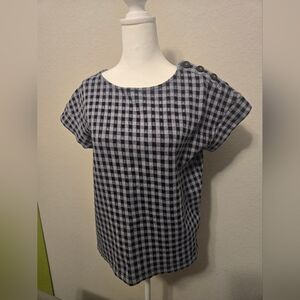 Madewell Checkered Knit Top in Black and Blue